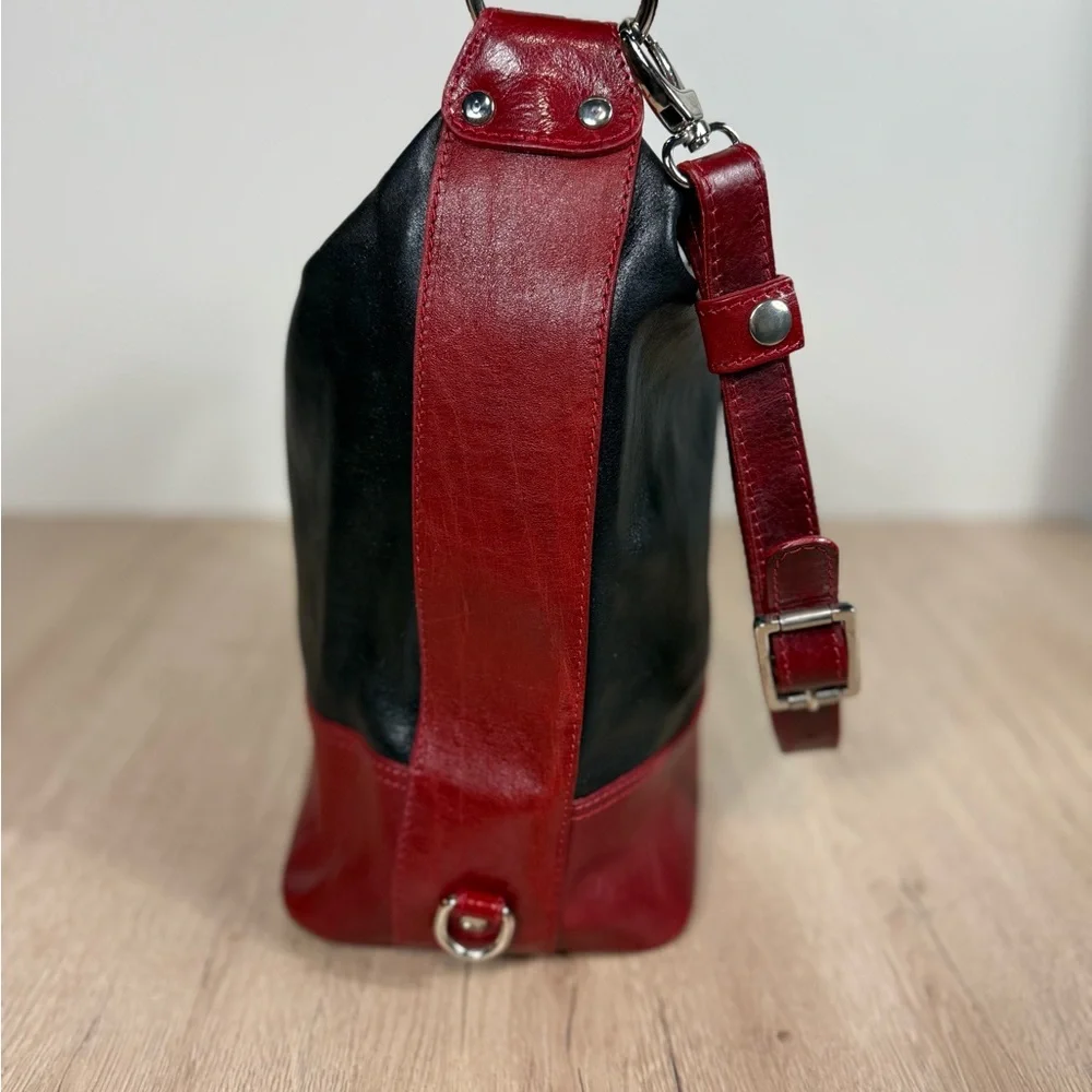 Vera Pelle D&D Black and Red Leather Shoulder Crossbody Bag Made in Italy NWT